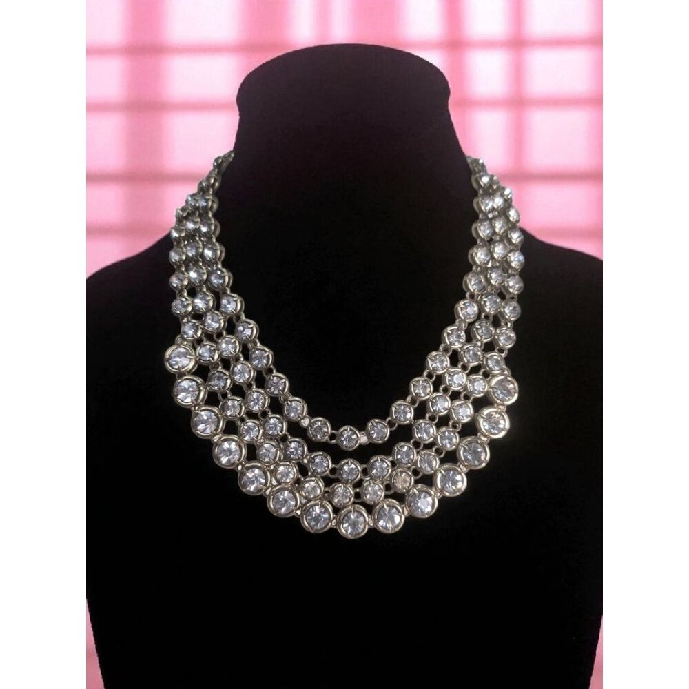 Anthropologie Serefina Crystal Statement Necklace Gold Tone
